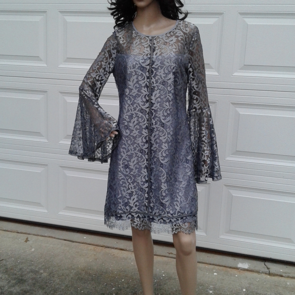 White House Black Market silver lace  dress